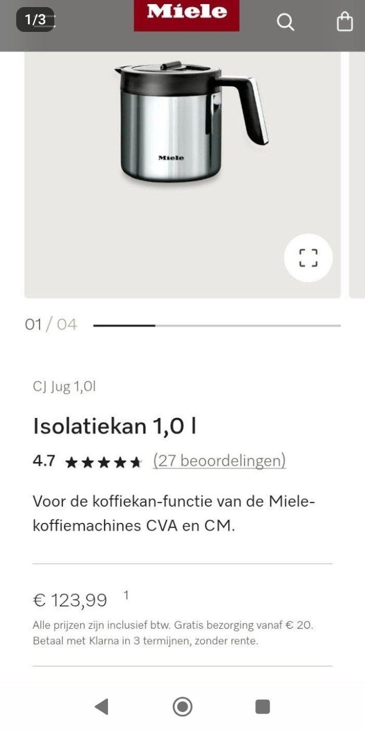Miele Isolatiekan 1,0L voor koffiemachines CVA en CM, Witgoed en Apparatuur, Koffiemachine-accessoires, Ophalen, Nieuw, Miele