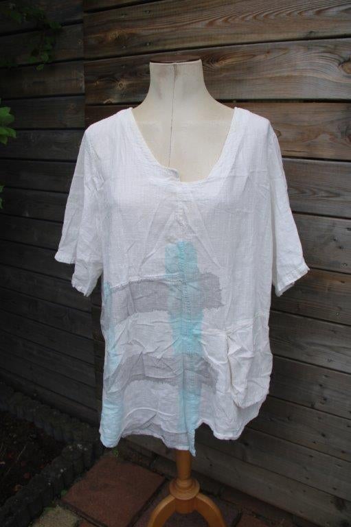Tuniek creme/ aqua Kekoo mt 4(52/54) Vaste prijs, Kleding | Dames, Grote Maten, Verzenden, Zo goed als nieuw, Kekoo, Blouse of Tuniek
