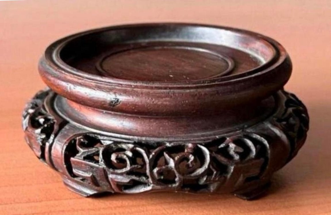 Bonsai Mame tafeltje rond rood-bruin gelakt hout 7,6x3,1, Overige materialen, Rond, Ophalen of Verzenden, Zo goed als nieuw