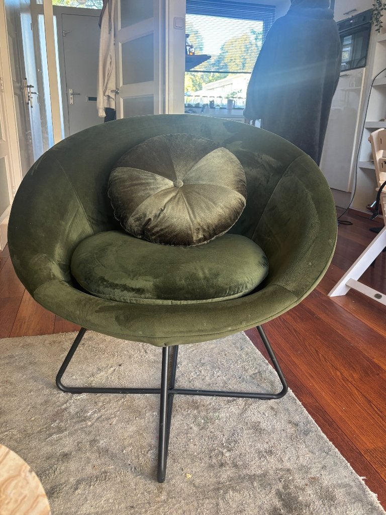 Groene fauteuil, Huis en Inrichting, Ophalen, Gebruikt, 75 tot 100 cm, Stof