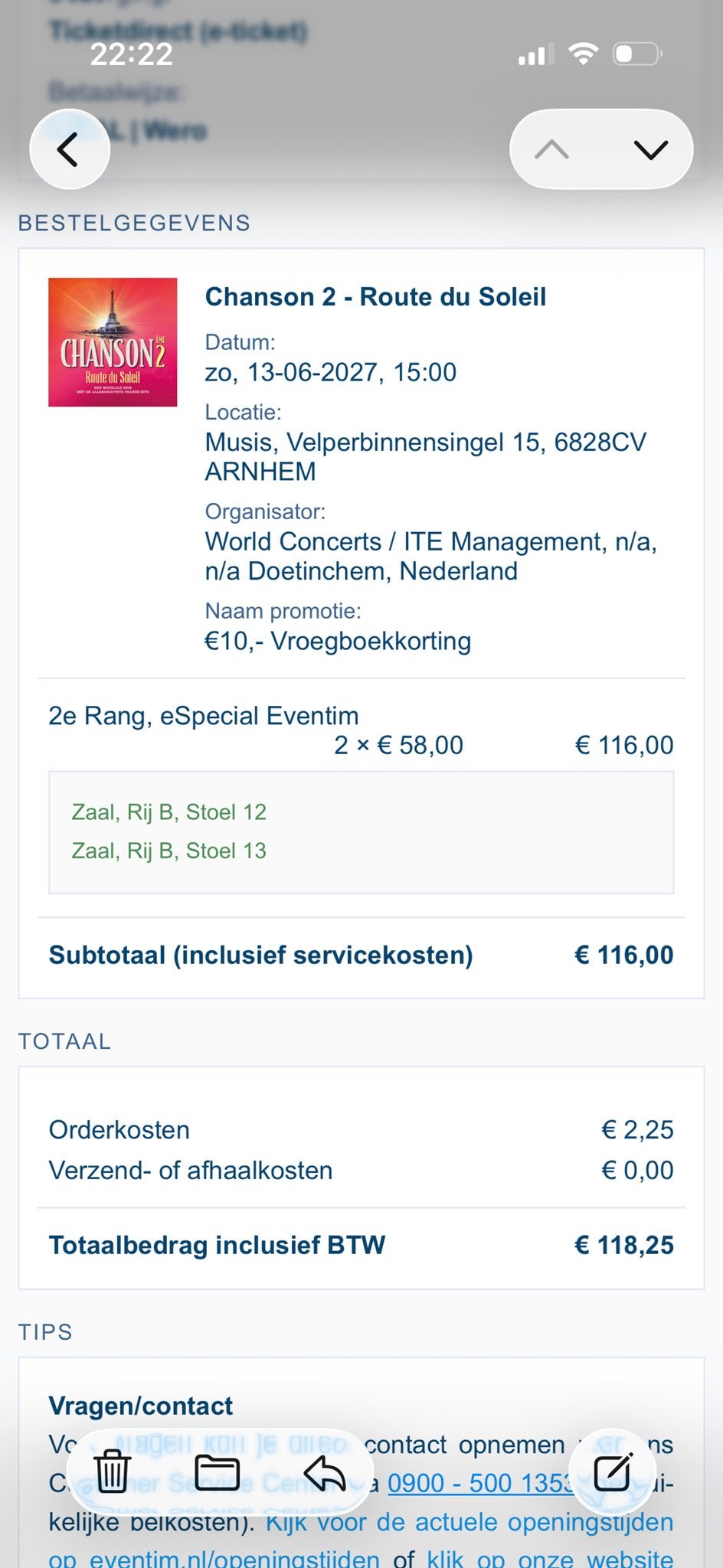 Chansons 2 - Musis Sacrum Arnhem zondag 13 juni 2027, Tickets en Kaartjes, Twee personen