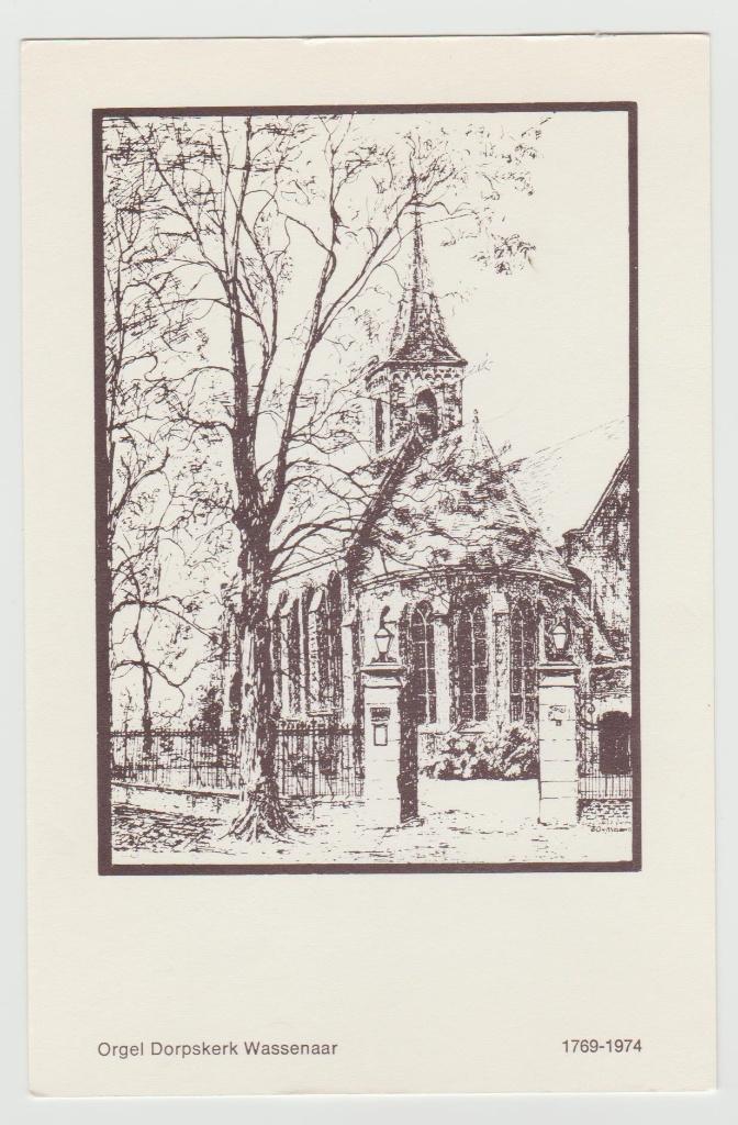 Wassenaar (ZH) Dorpskerk pentekening 1974 . voor € 1,00, Verzamelen, Ophalen, 1960 tot 1980, Ongelopen, Zuid-Holland