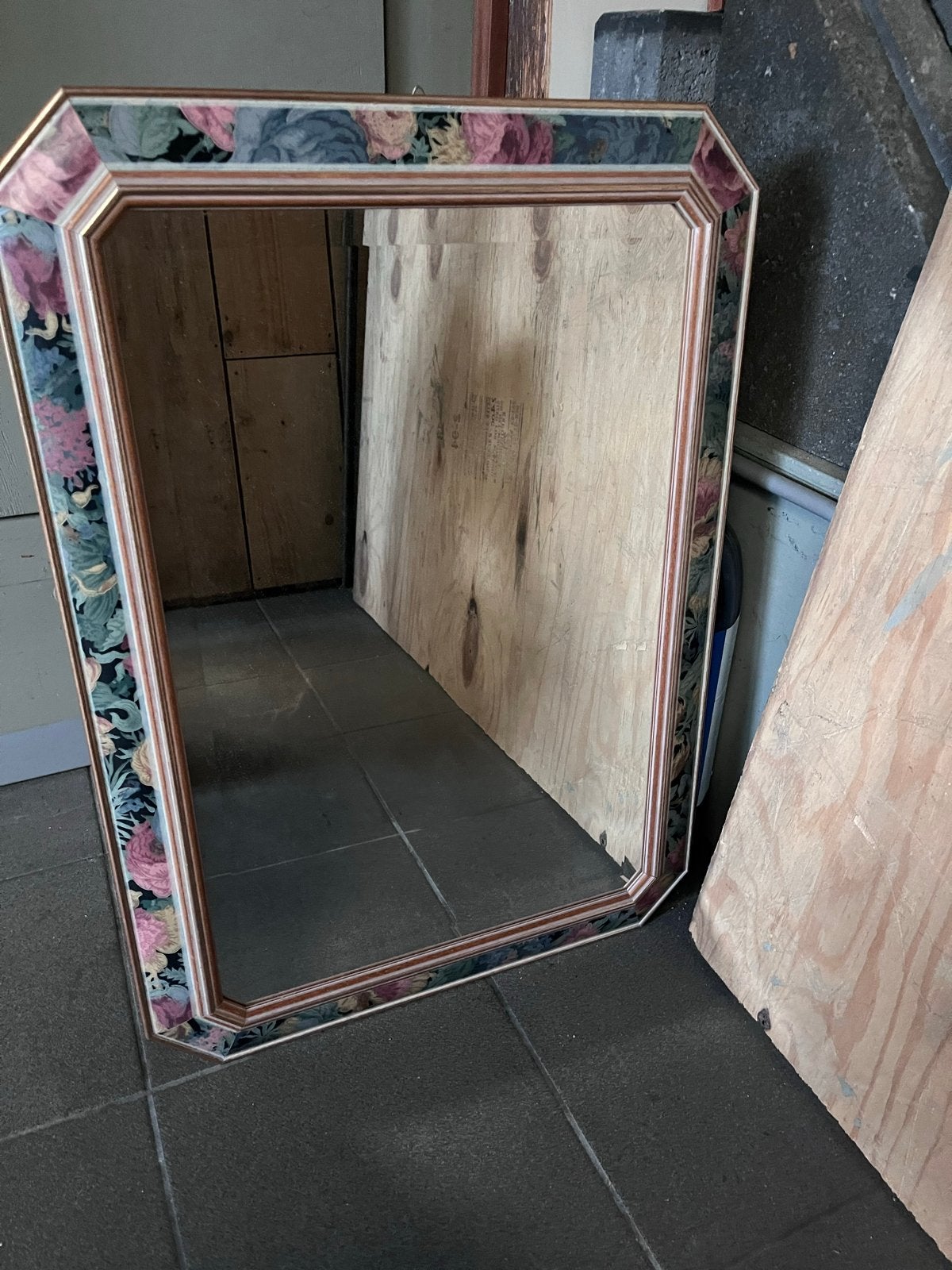Vintage spiegel met bloemenrand, Ophalen, Gebruikt, Minder dan 100 cm, Rechthoekig