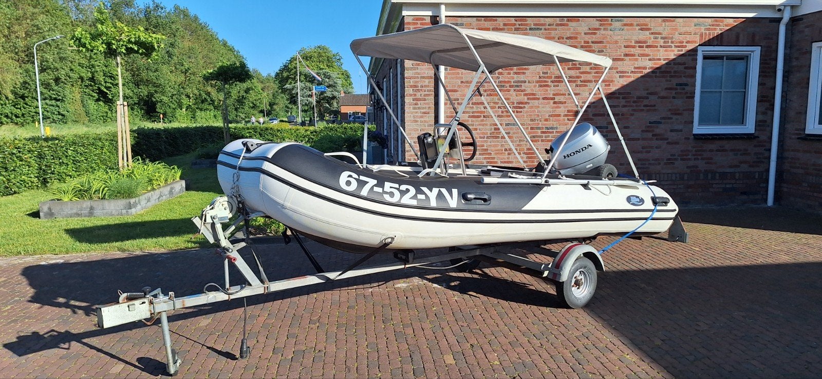 Hibo 390 rubberboot met honda buitenboordmotor en trailer, Ophalen, Aluminium, Stuurconsole, Hibo