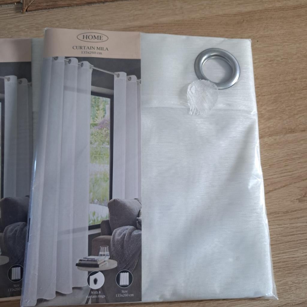 3 stuks HOME CURTAIN MILA Gordijnen 135x260 cm Wit, Ophalen of Verzenden, Nieuw, Wit