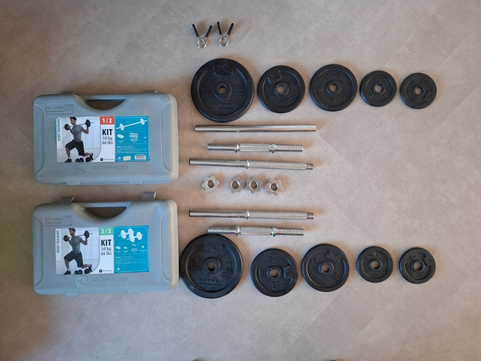 Domyos Halterset 30 kg (Gietijzer) in Koffers - Decathlon, Sport en Fitness, Fitnessmaterialen, Ophalen, Zo goed als nieuw, Dumbbell