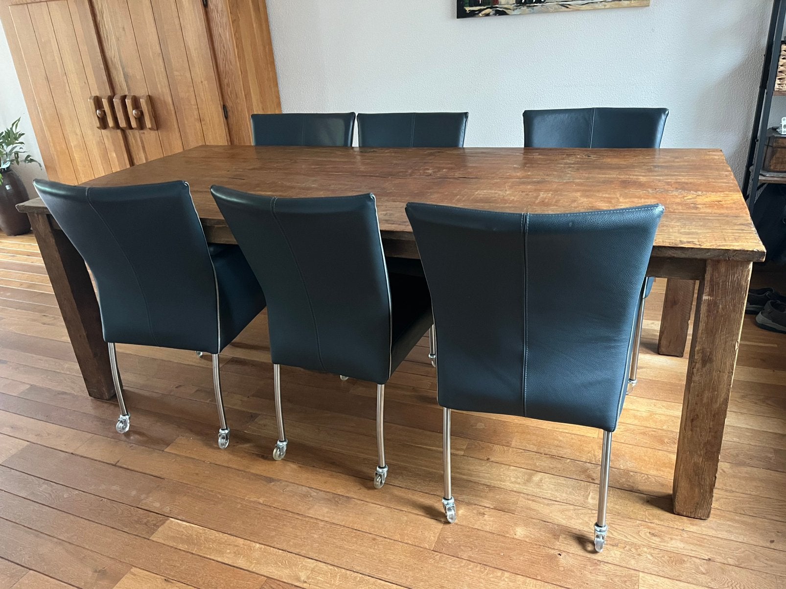 Stoere eettafel 220 cm x 100 cm, Gebruikt, 100 tot 150 cm, 200 cm of meer, Ophalen of Verzenden