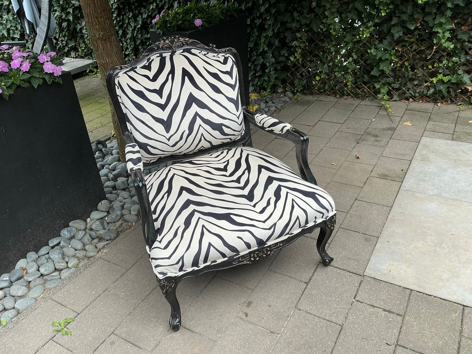 Barok fauteuil met zebraprint, Gebruikt, Zwart, Ophalen of Verzenden, Eén