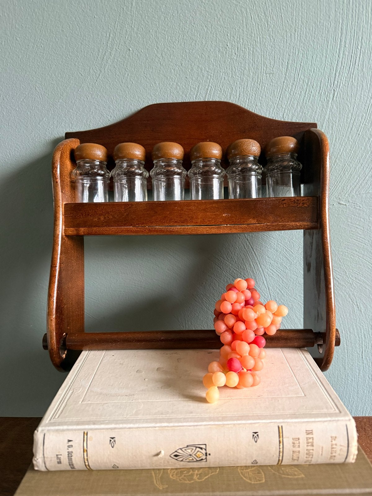 Vintage houten kruidenrekje met keukenrolhouder, Ophalen of Verzenden
