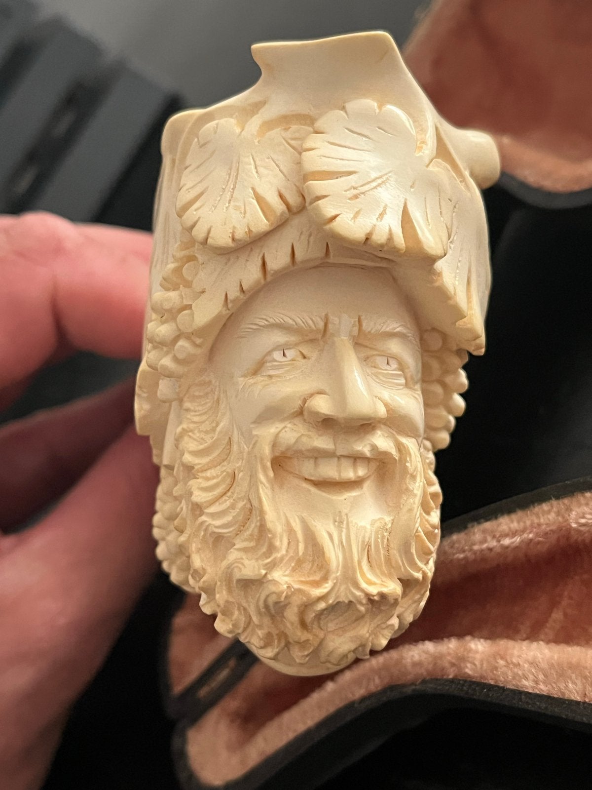 Antieke Meerschuim Pijp met Bacchus Hoofd - Handgesneden, Ophalen of Verzenden, Zo goed als nieuw, (Water)pijp