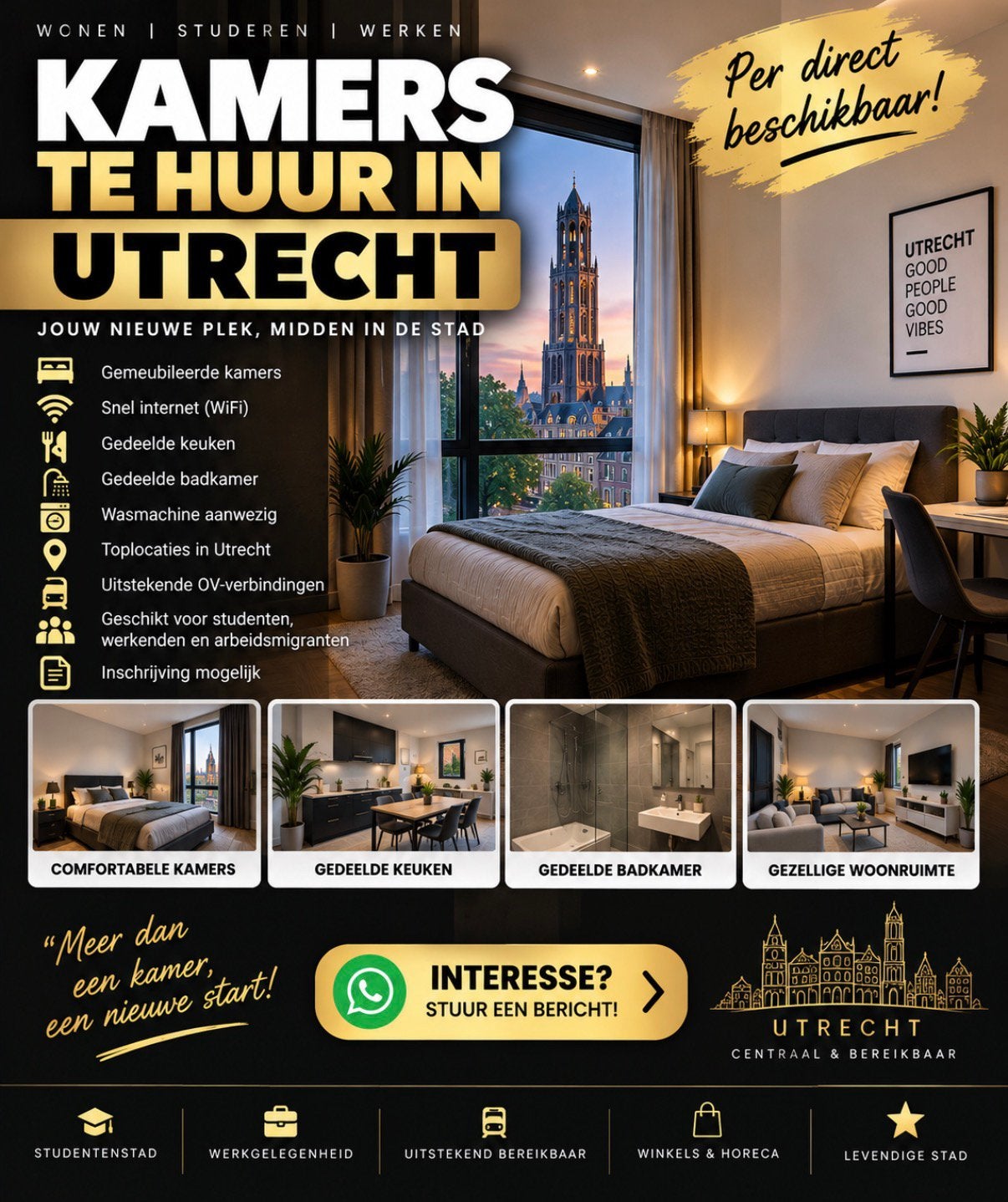 Kamers te huur - per 1 oktober - Utrecht, Minder dan 20 m², Utrecht