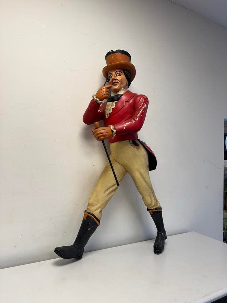 Vintage Johnnie Walker reclamebeeld, man met monocle, Ophalen, 1 meter - 2 meter, Beeld, Hout