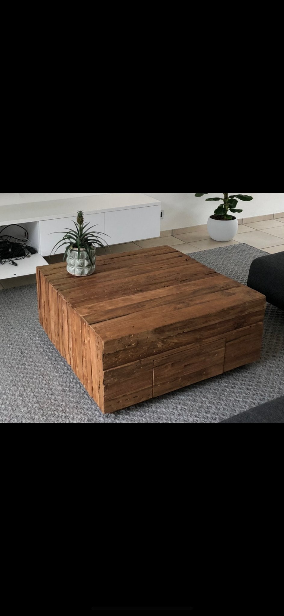 Teakhouten salontafel 1x1 meter met lade, Huis en Inrichting, Tafels | Salontafels, Ophalen, Gebruikt, 100 tot 150 cm, Vierkant
