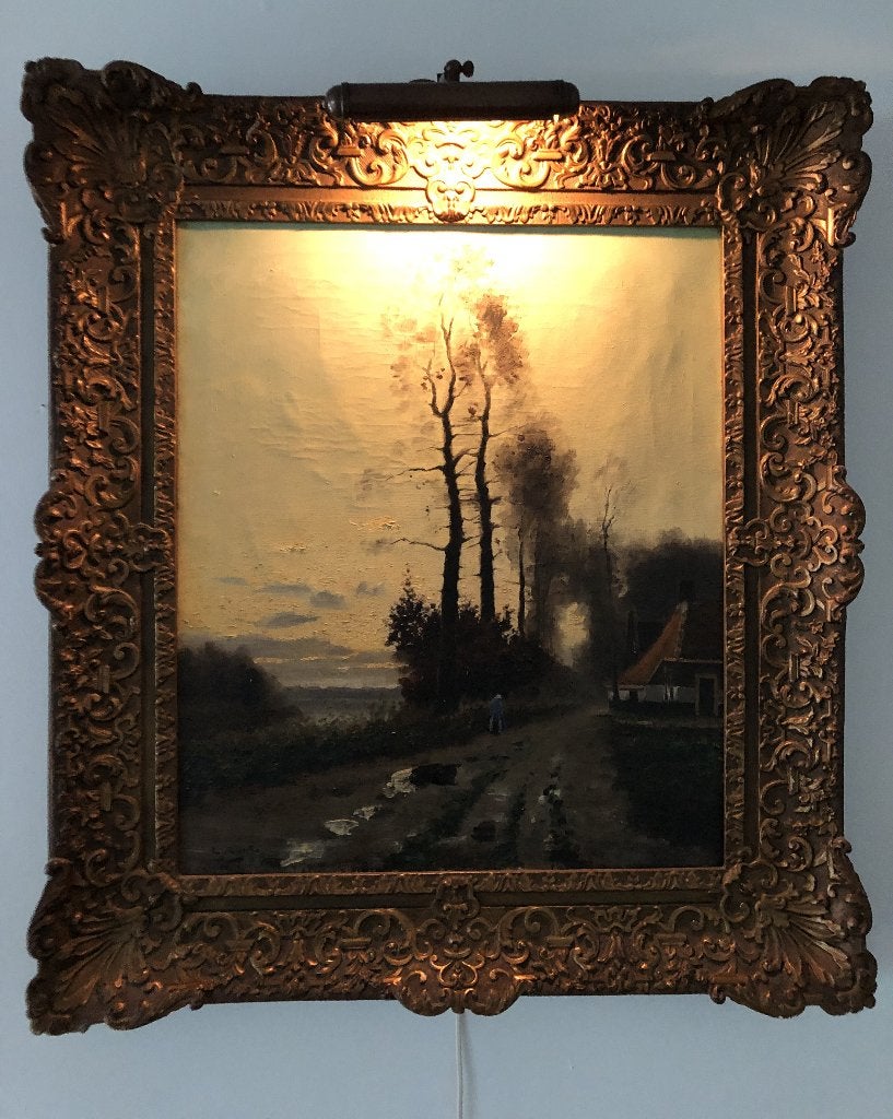 Tk: winters schilderij klassiek olieverf A.J. Zwart, Laren, Ophalen, Doek, Landschap, Olieverf