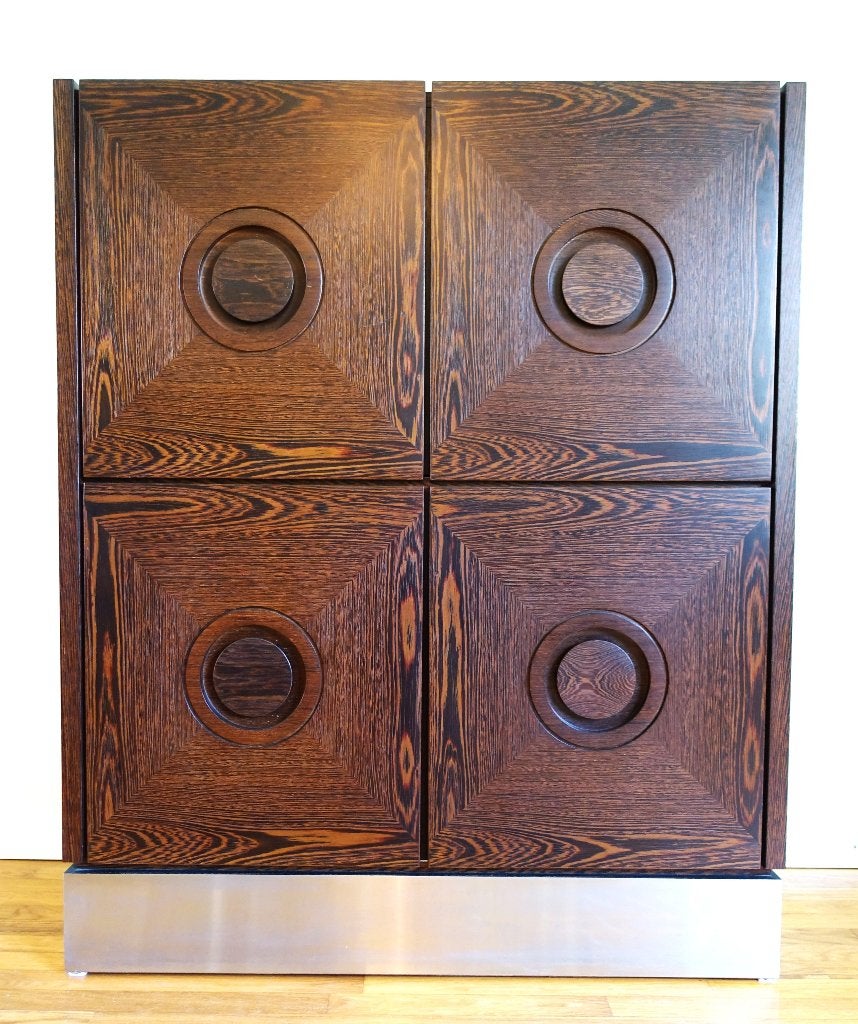 Vintage Brutalist barkast wengé Mid-Century kast, Gebruikt, Vintage brutalist design Mid-Century Modern De Coene stijl, 100 tot 150 cm