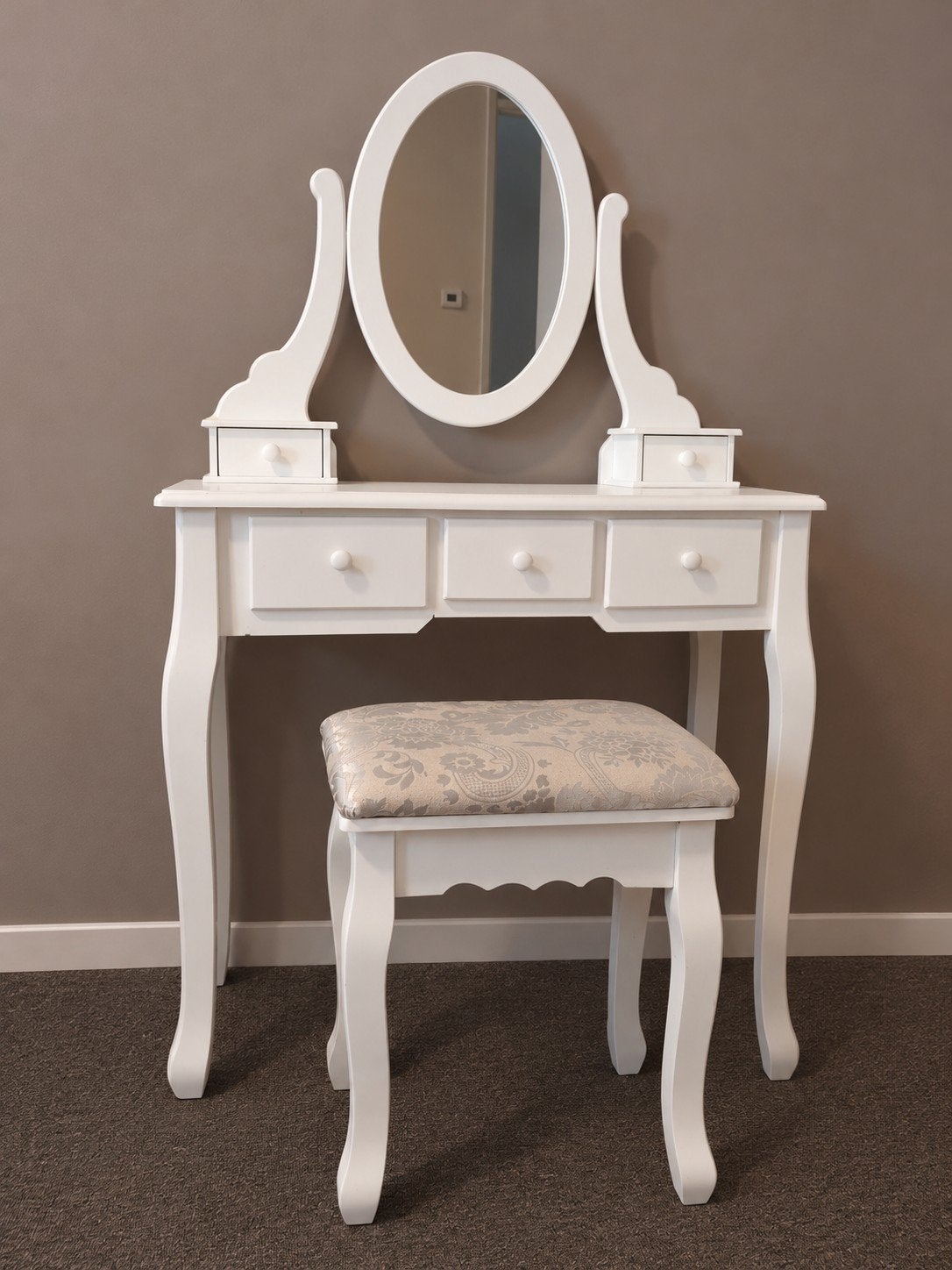 Witte kaptafel met spiegel en krukje, Ophalen, Gebruikt, 100 tot 150 cm, 50 tot 100 cm