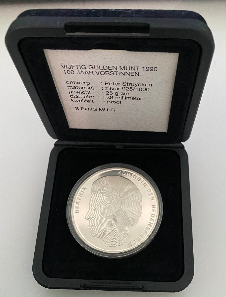 Zilveren 50 Gulden 1990 – 100 Jaar Vorstinnen – Proof nieuw