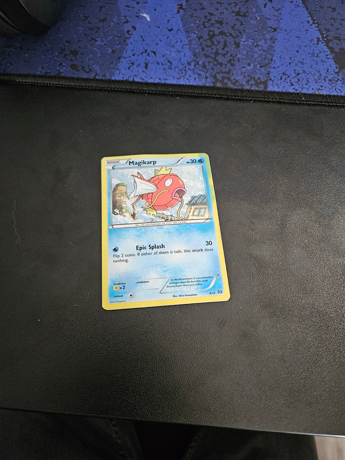 Pokémon Kaart: Magikarp (Basic, 4/12) met vlekje aan zijkant, Ophalen of Verzenden, Gebruikt, Losse kaart