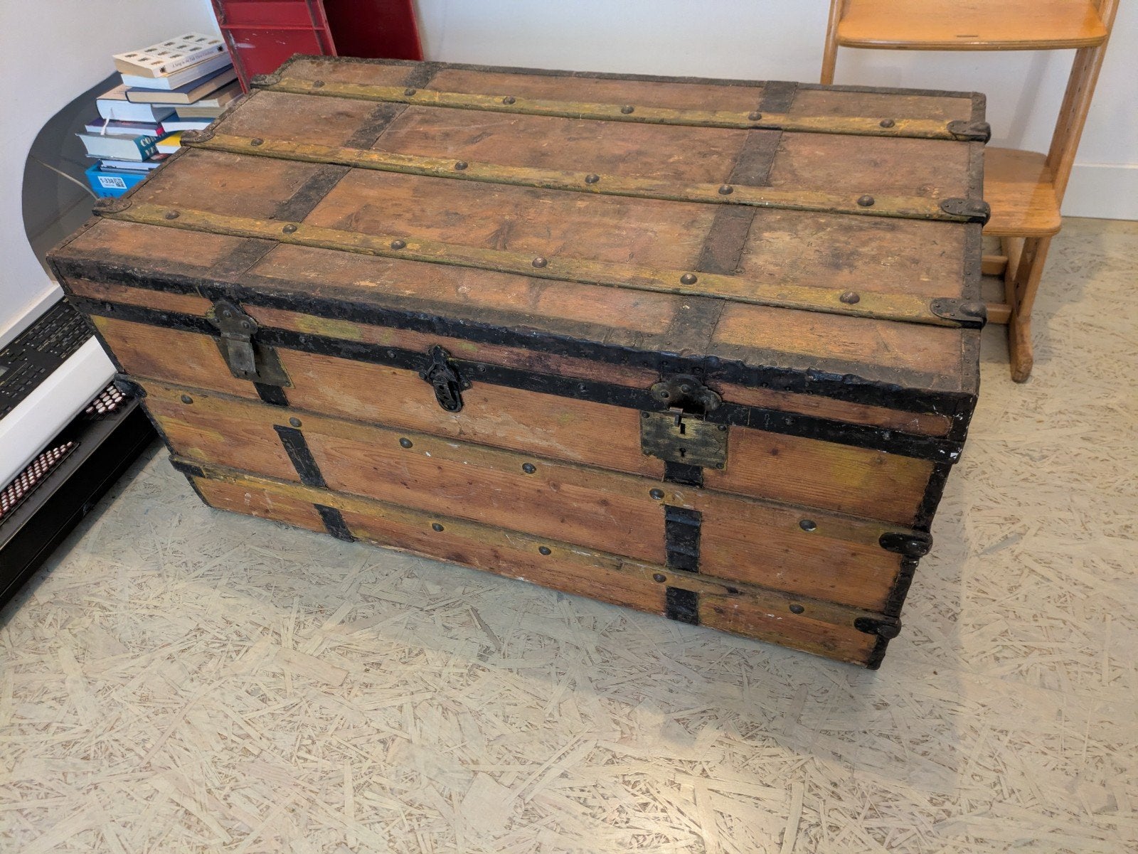 Vintage houten dekenkist reiskist groot, Ophalen, Gebruikt, 50 tot 100 cm, 50 tot 75 cm