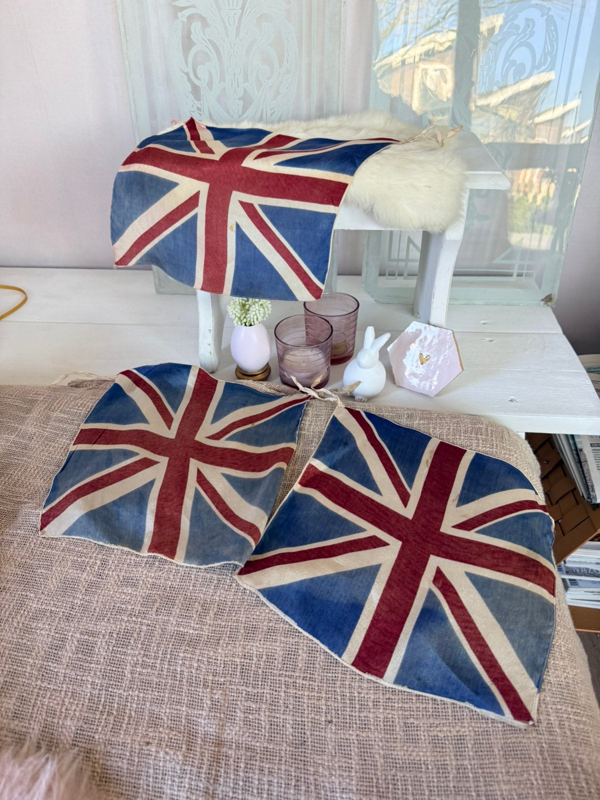 Union Jack antieke Engelse strik vlaggen 39x39 cm 3c, Ophalen, Gebruikt