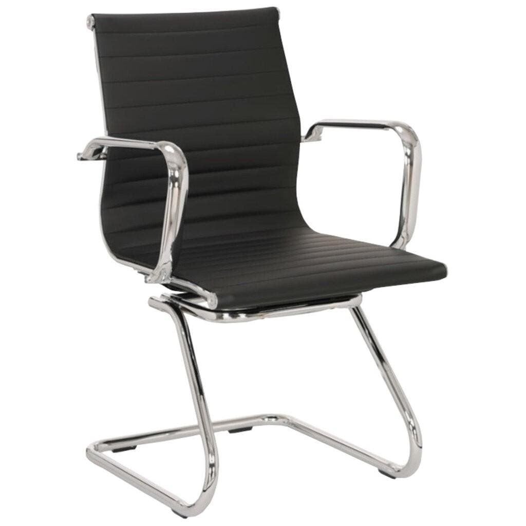 MN Look Slede Vergaderstoel Zwart Chroom, Zwart, Nieuw, Leer, Ophalen of Verzenden