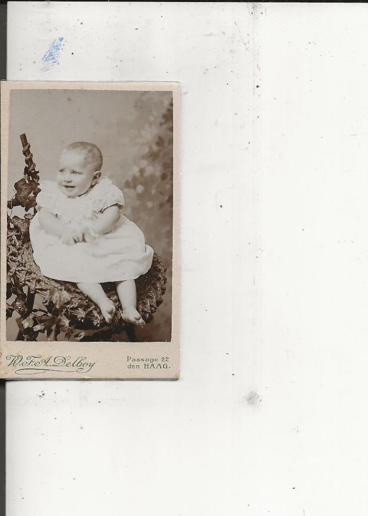 CdV Vrolijke baby op stoeltje Delboy, Ophalen of Verzenden, Voor 1920, Ongelopen, Zuid-Holland