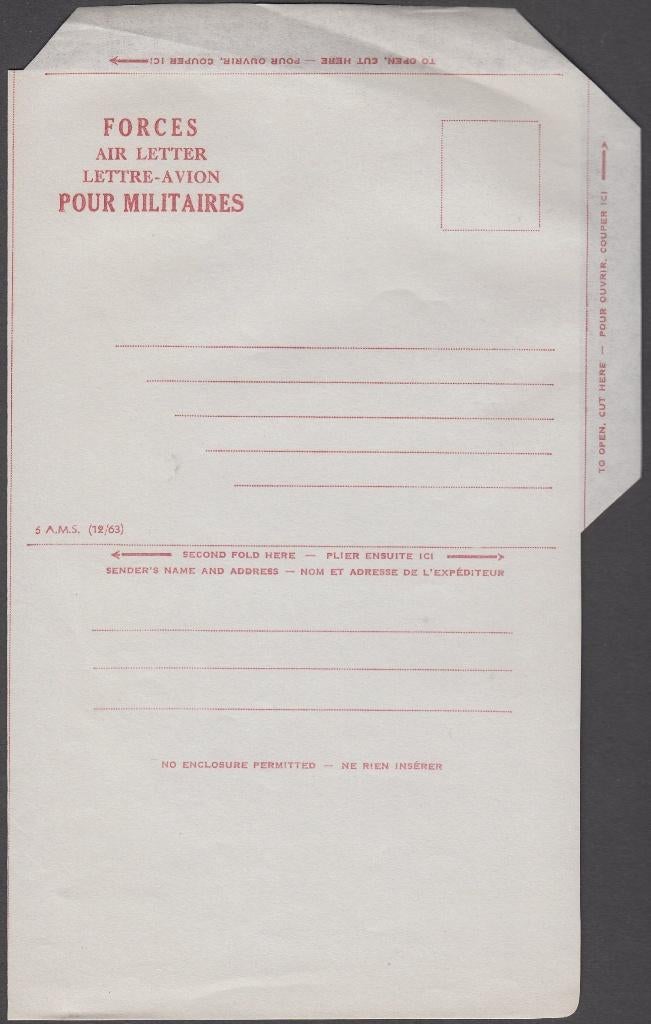 Forces Air Letter (postblad) voor Militairen 1963 ongebruikt, Postzegels en Munten, Ophalen of Verzenden, Overige typen