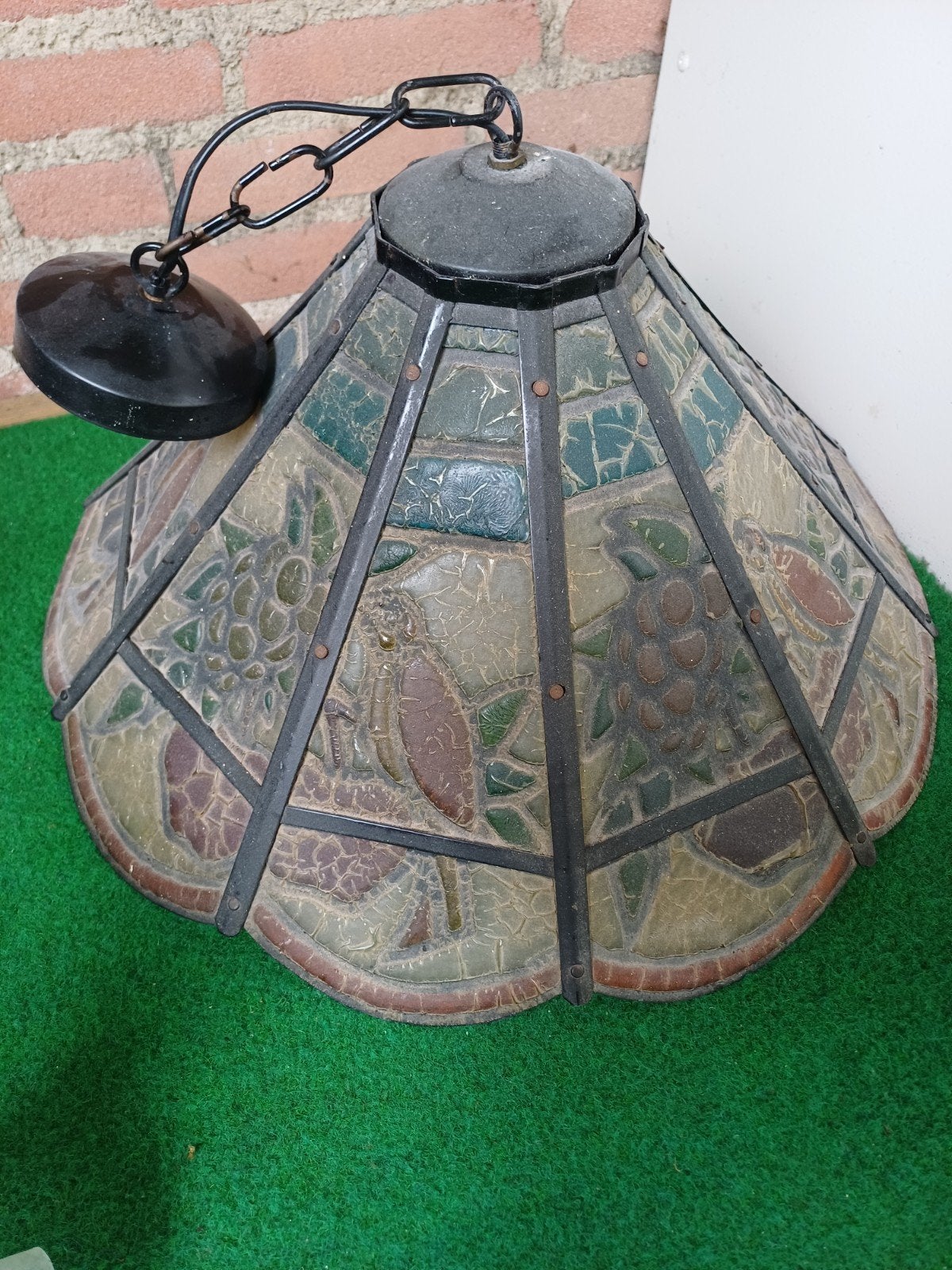 Vintage Tiffany-stijl hanglamp met vogels en druiven, Ophalen