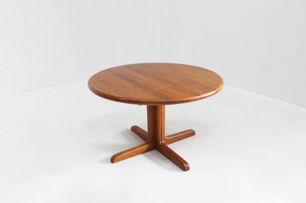 Vintage Deense ronde uitschuifbare eettafel tafel teak, Gebruikt, 100 tot 150 cm, 200 cm of meer, Ophalen of Verzenden