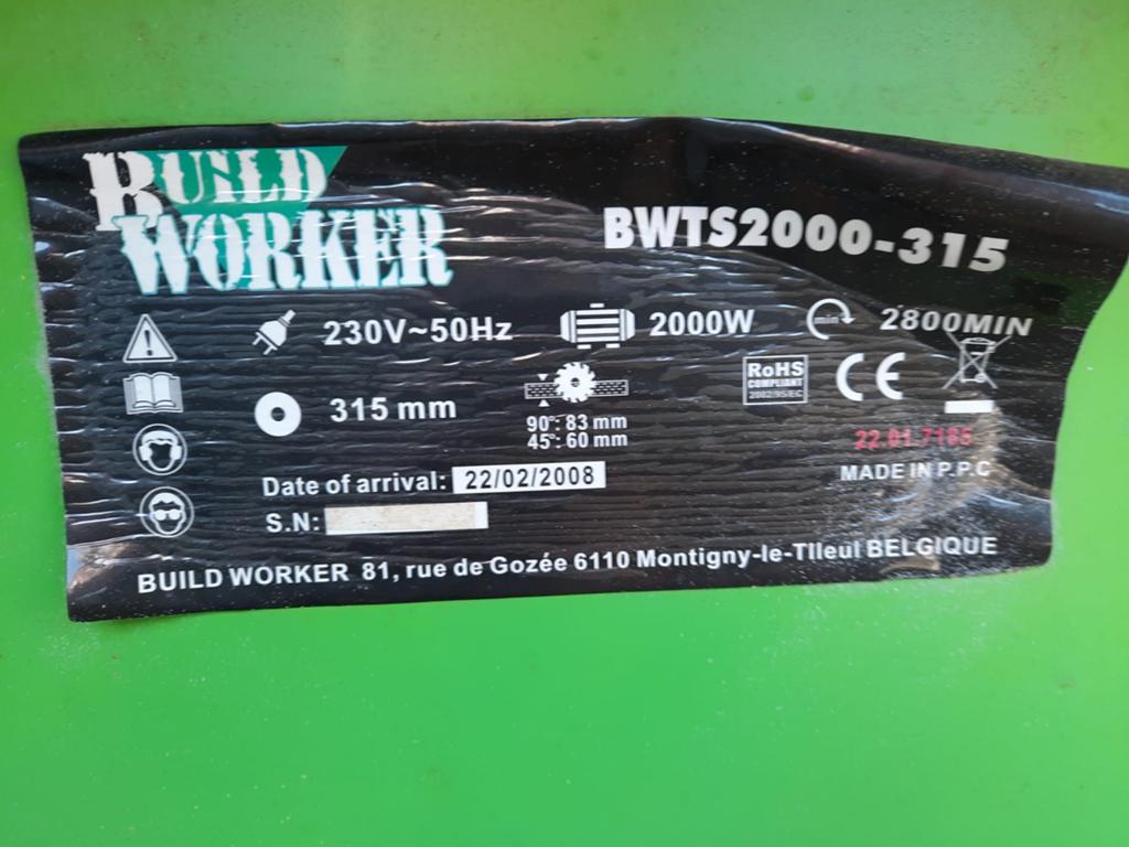 Buldworker Zaagtafel BWTS2000-315 met Powertool Stofafzuiger, Ophalen, Gebruikt, Cirkelzaag, 70 mm of meer