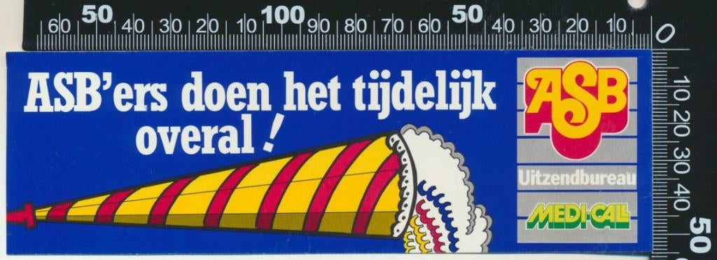 Sticker: ASB Uitzendbureau -ASBers doen het tijdelijk overal, Ophalen of Verzenden, Zo goed als nieuw, Bedrijf of Vereniging