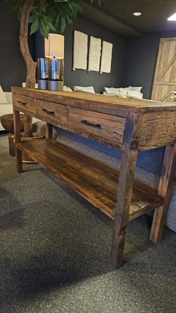 Wandtafel recycled oud hout, Ophalen of Verzenden, 25 tot 50 cm, Rechthoekig