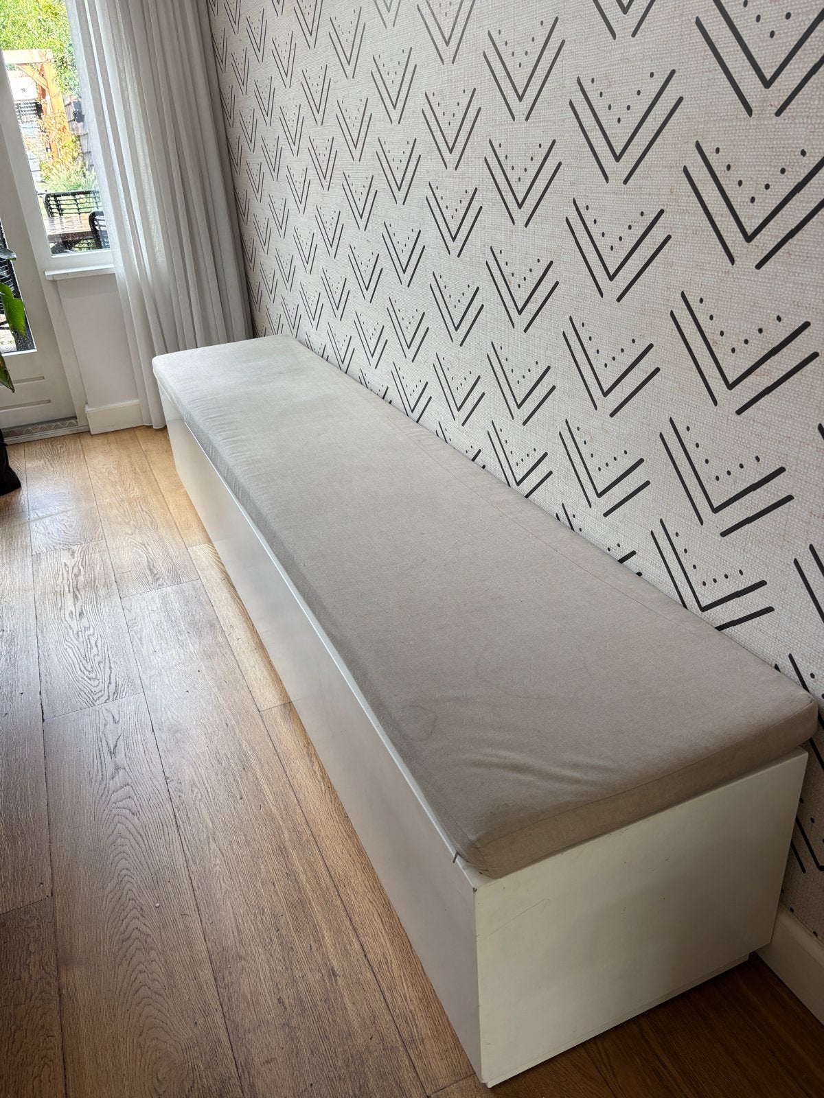 Handige zitbank met opbergruimte voor eettafel, Ophalen, 250 tot 300 cm, Gebruikt, Minder dan 75 cm