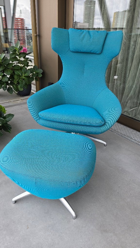 Leolux Caruzzo Plus Fauteuil + Hocker, Huis en Inrichting, Fauteuils, Ophalen, 75 tot 100 cm, Zo goed als nieuw, Stof