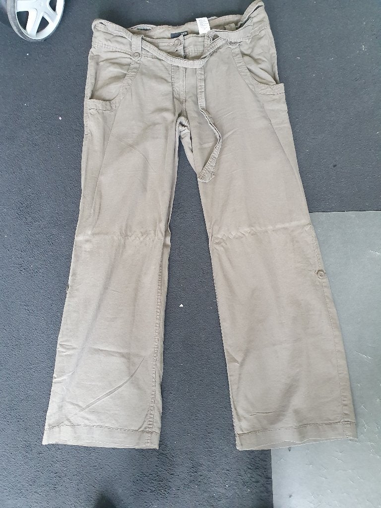 H&M Linnen broek, H&M, Beige, Maat 42/44 (L), Ophalen of Verzenden
