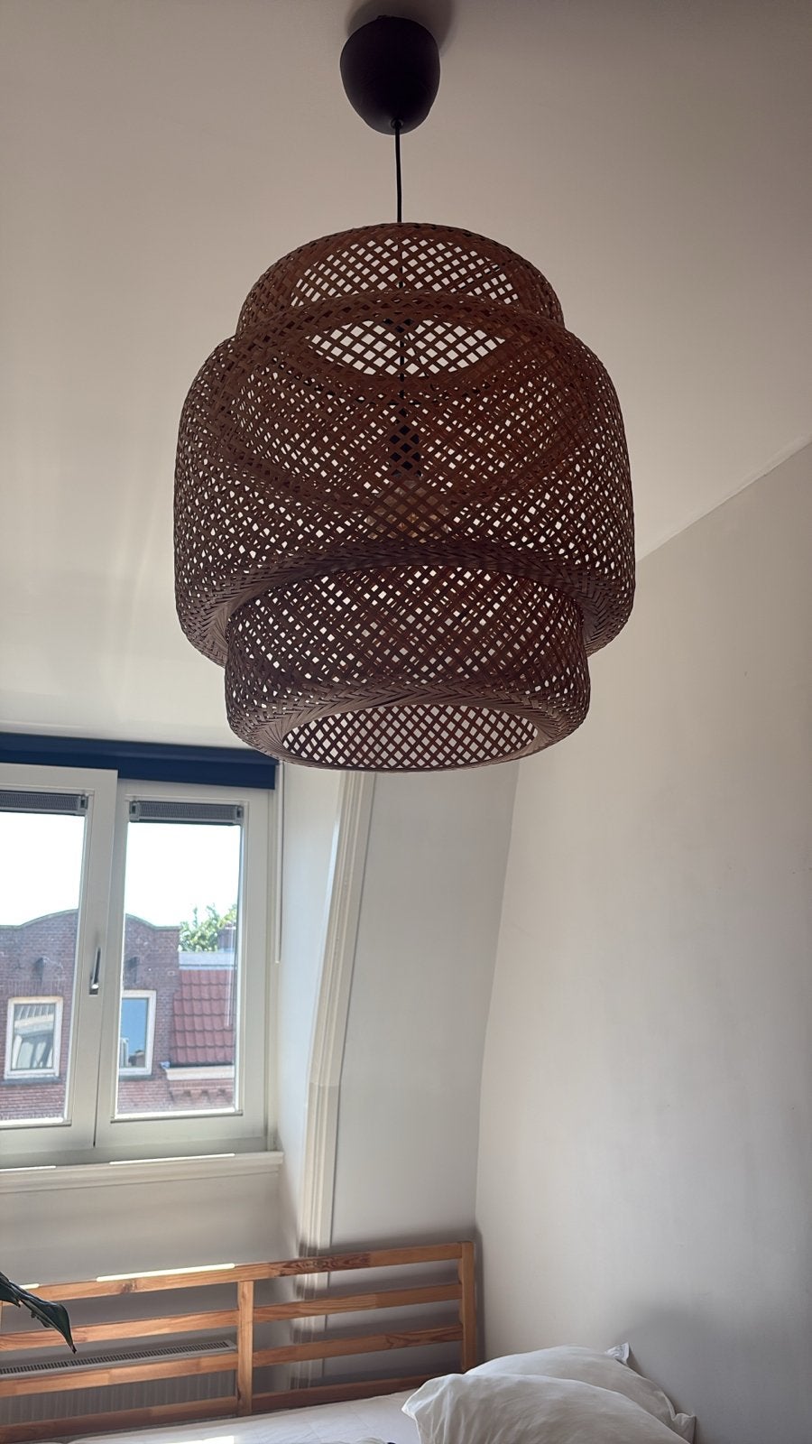 IKEA plafondlamp van bamboe - sfeervolle verlichting, Ophalen, Zo goed als nieuw, Natuurlijk materiaal, E27 (groot)