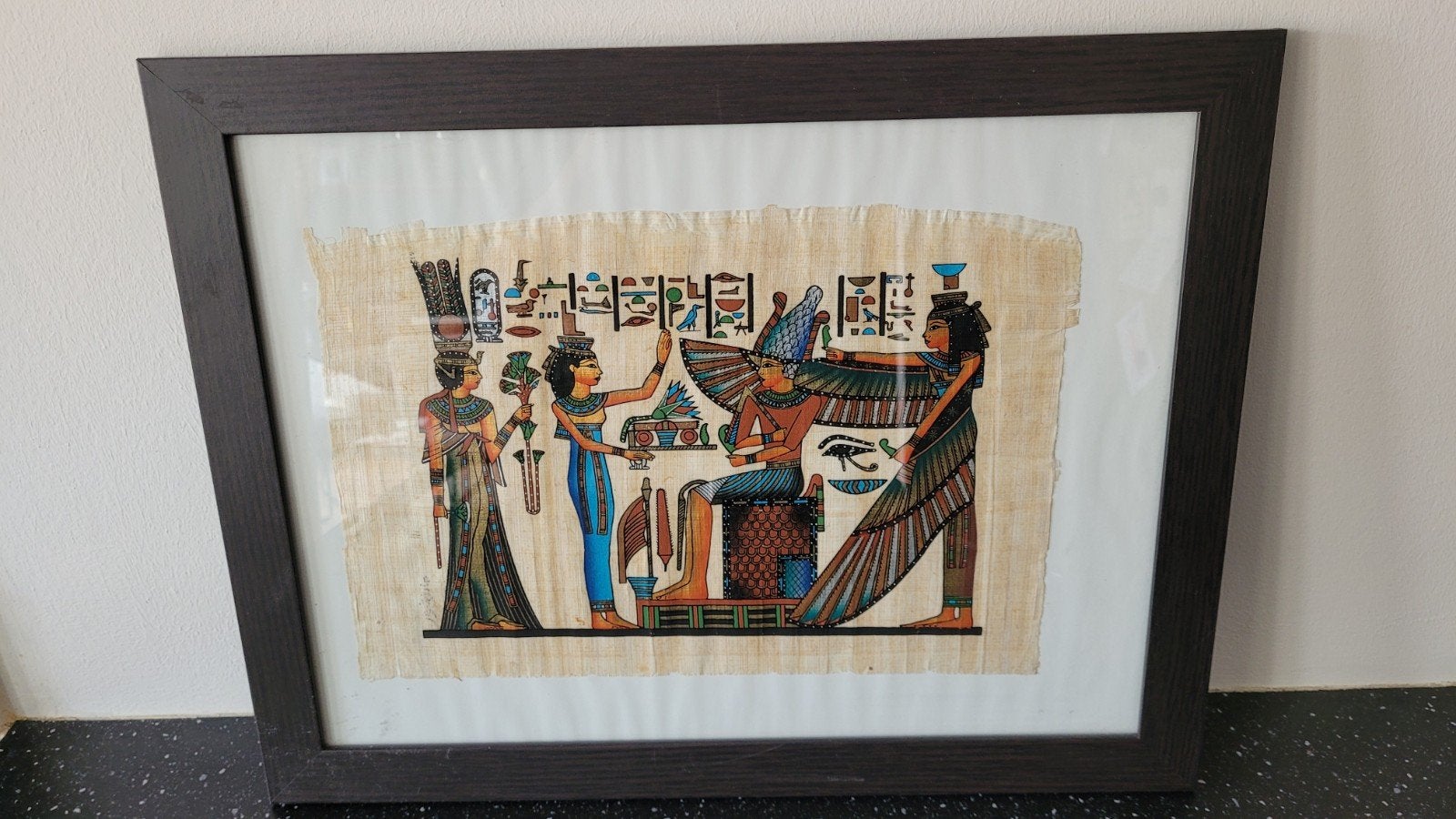 Set van 3 Egyptische papyrus schilderijen in lijst, Ophalen, Gebruikt