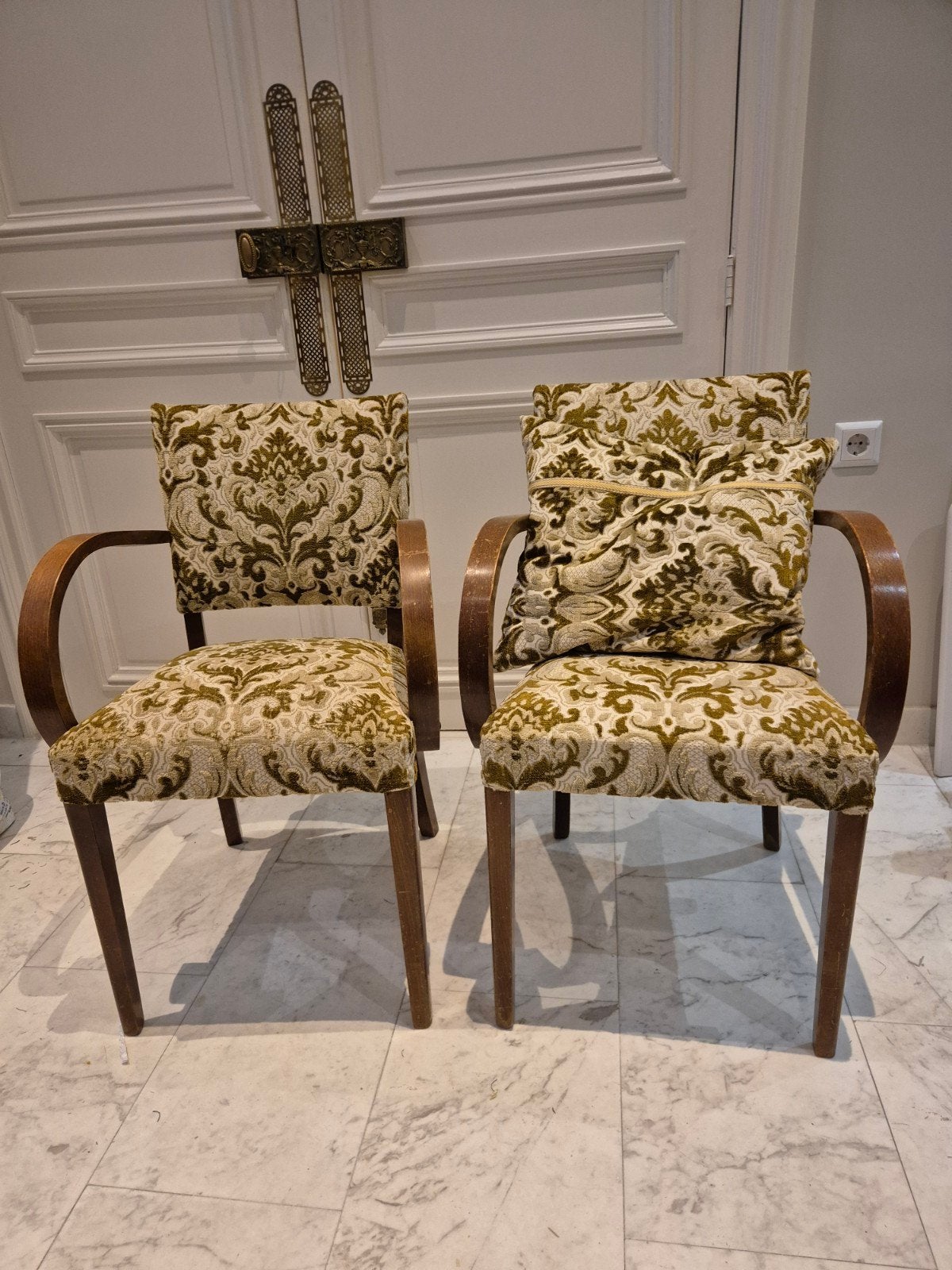 Set van 2 vintage bridge stoelen met gebogen armleuningen, Ophalen