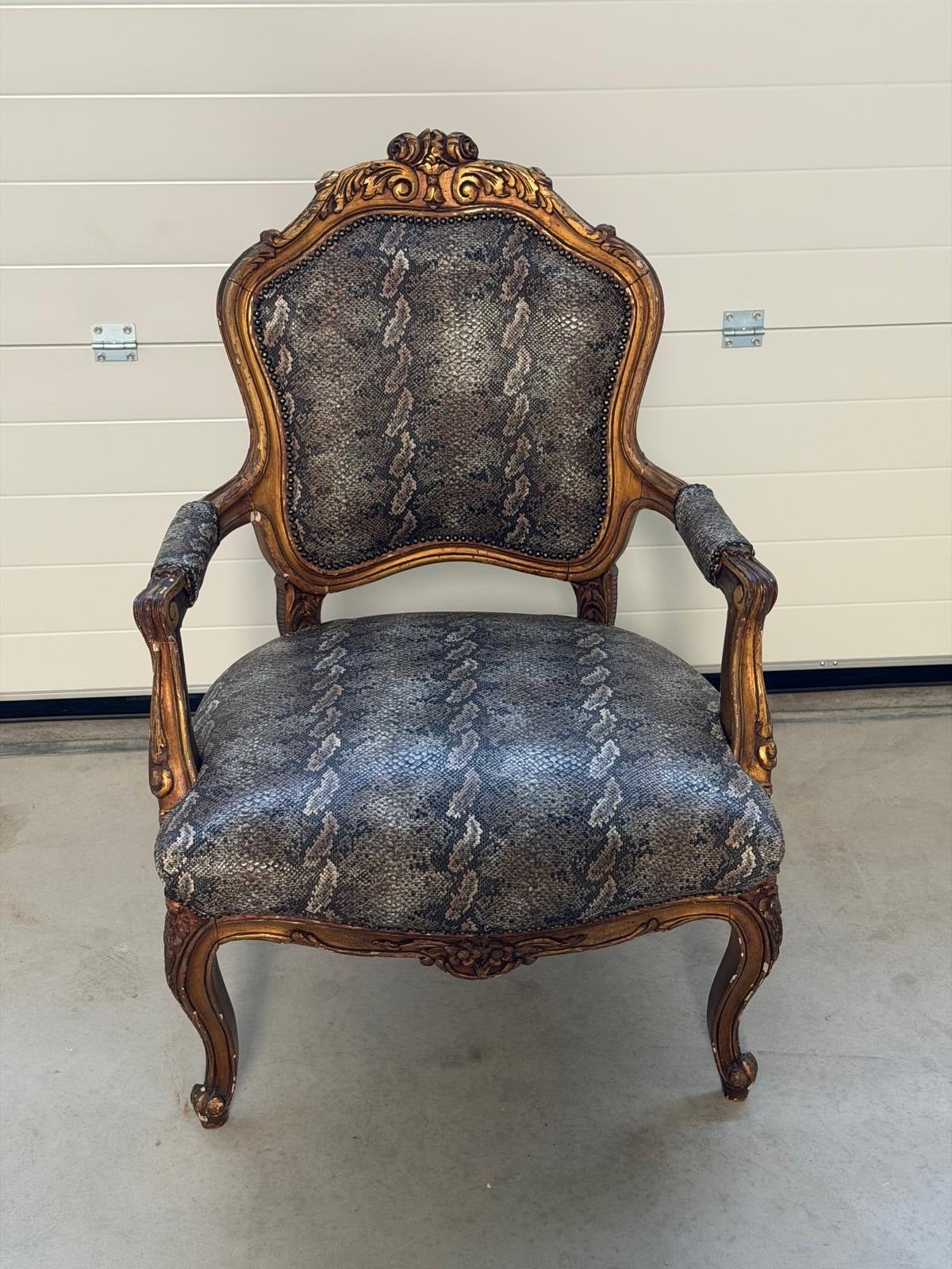 Kreiss Palazzo Vintage Fauteuil met Slangenprint, Ophalen of Verzenden, Gebruikt, Hout, 75 tot 100 cm