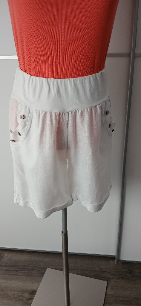 Wit linnen bermuda met brede tricot band, Maat 38/40 (M), Kort, Wit, Ophalen of Verzenden