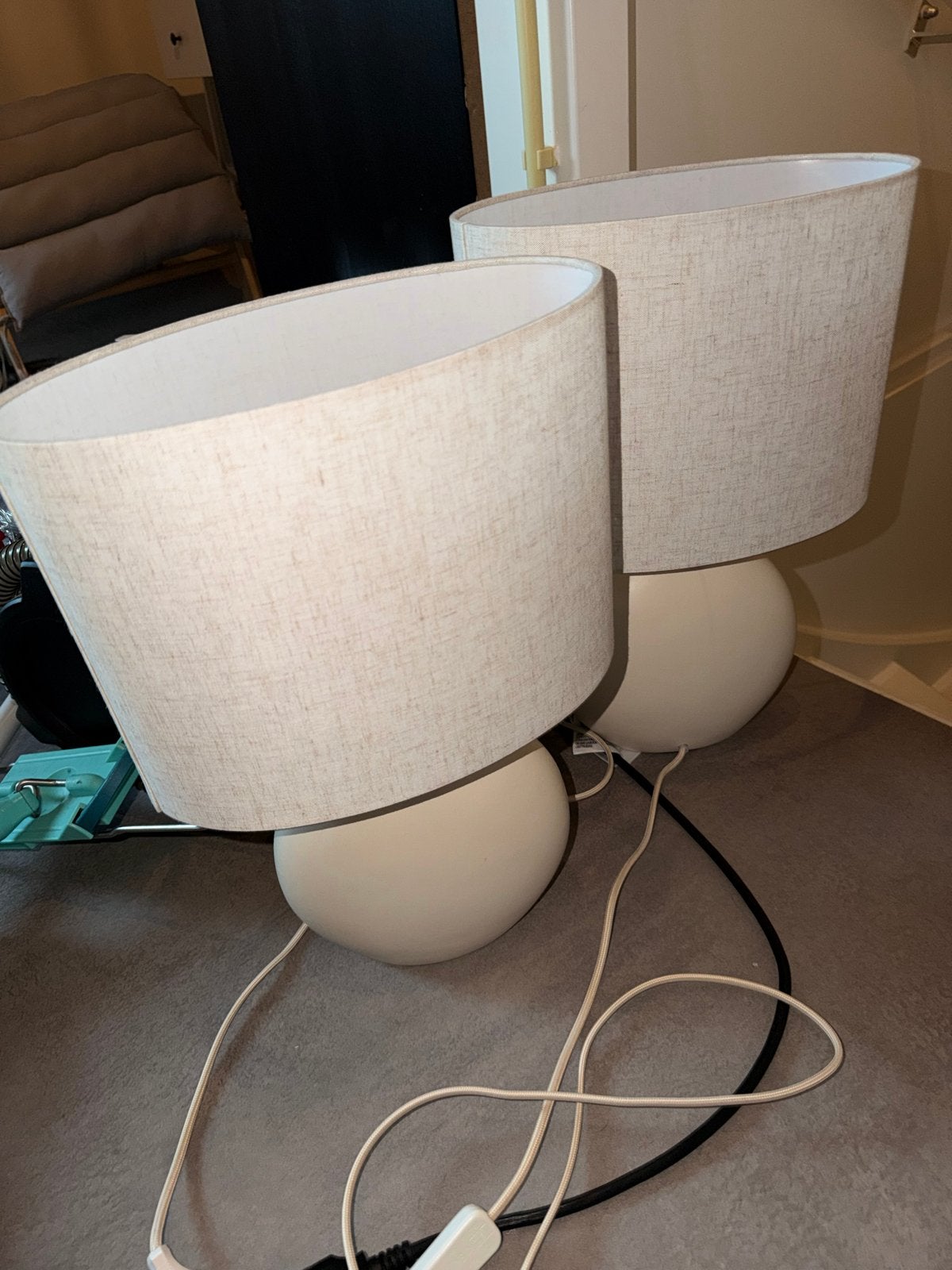 Japandi Tafellamp Beige met Bolle Voet - Timo, Huis en Inrichting, Beige, Met schakelaar, Textiel, Zo goed als nieuw