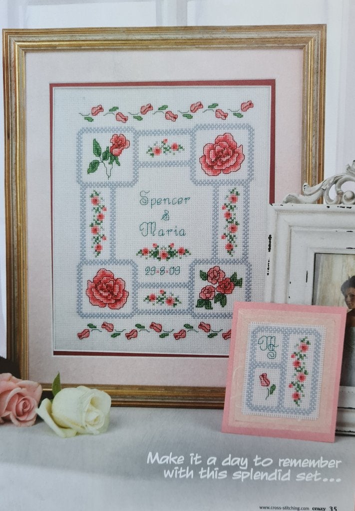 Bruilofts merklap met rozen 4 borduurpatronen, Ophalen, Nieuw, Handborduren, Patroon