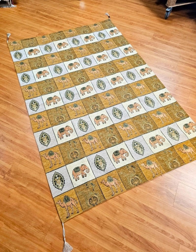 Grand Foulard Thailand Olifanten Kamelen aardetinten 202/135, Beige, Djt@dejuistetoon.eu, Ophalen of Verzenden, Zo goed als nieuw
