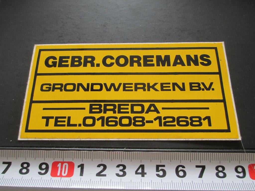 sticker breda GEBR. COREMANS grondwerken bv, Verzamelen, Stickers, Zo goed als nieuw, Ophalen