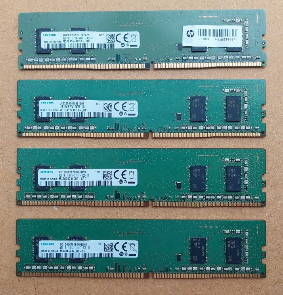 16GB Kit (4x 4GB) SAMSUNG HP DDR4 2400T Pc Gaming geheugen, Gebruikt, DDR4, Ophalen of Verzenden, Desktop