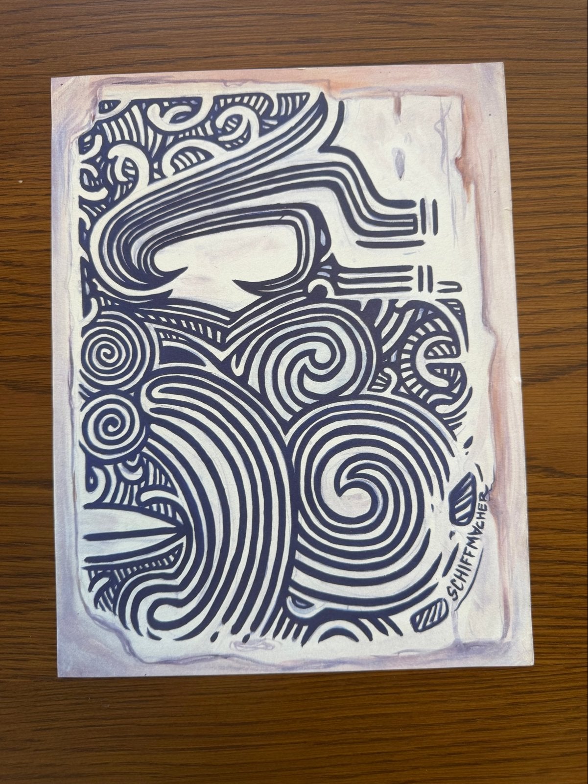Abstracte Lino Print - Handgesigneerd door Schiffmacher, Ophalen of Verzenden, Print, Prent, Gesigneerd