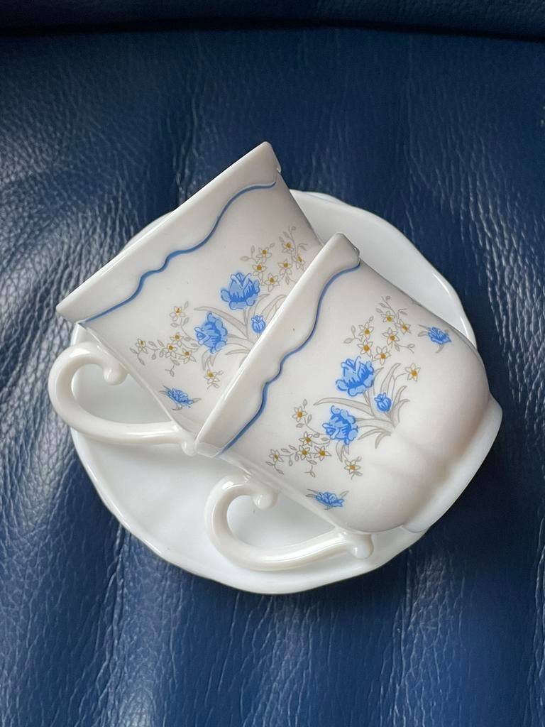 Set van 2 vintage arcopal France blauw bloemetje, Huis en Inrichting, Keuken | Servies, Nieuw, Ophalen of Verzenden, Overige stijlen