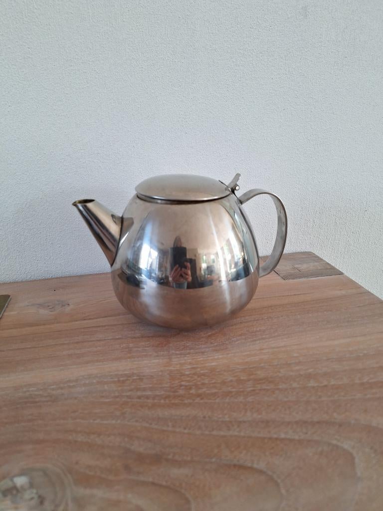 RVS dubbelwandige theepot - 1.2L, Theepot/fluitketel, Gebruikt, Zilver, Ophalen of Verzenden