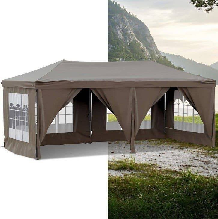 Partytent, Paviljoen, 3x6, opvouwbaar, Met Zijwanden, Taupe, Tuin en Terras, Opvouwbaar, Partytent, Minder dan 4 meter, Nieuw