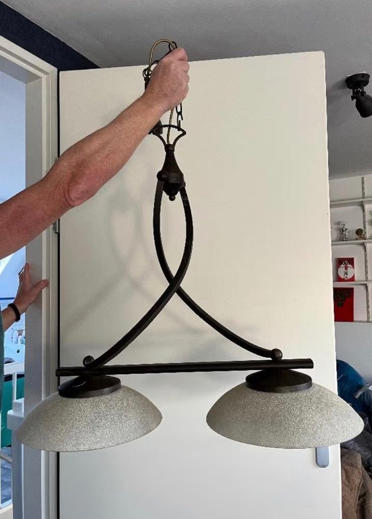 Robuuste Eetkamer hanglamp, Ophalen, Zo goed als nieuw, Glas, Vintage